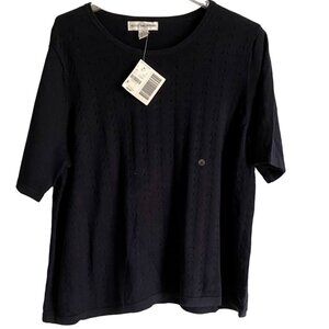 August Max Woman Short Sleeve Cotton Knit Top Blue Size 1X NEW NWT